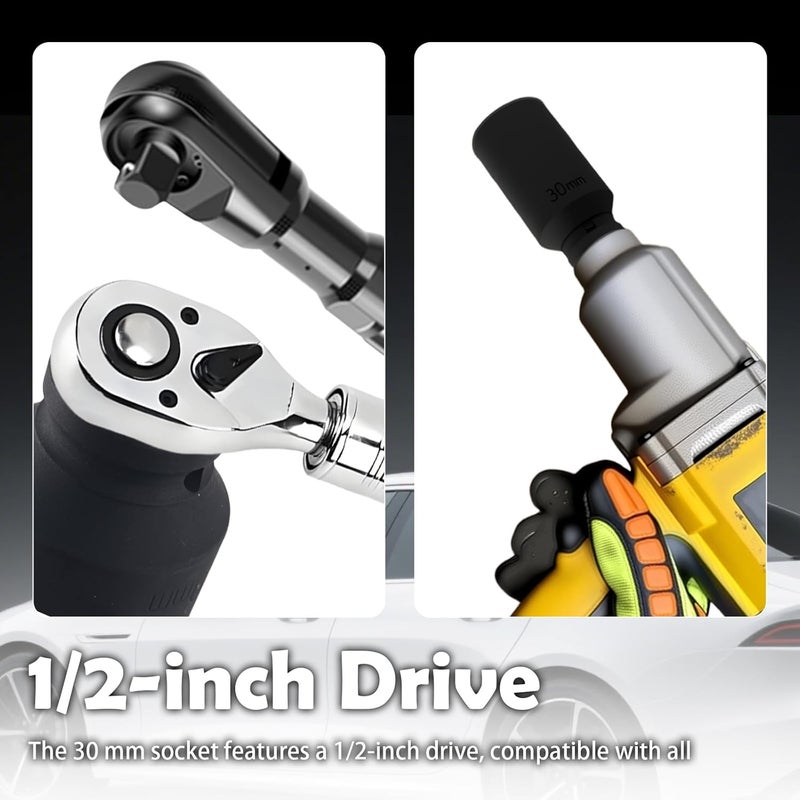 VKQTS 30mm Socket 1/2" Drive,12-Point Impact Socket for Axle Nut & Hub Lock Nut Removal,High Torque 30mm 12 Point Axle Nuts Sockets Car Tools for Impact Wrench Ratchet - Image 5